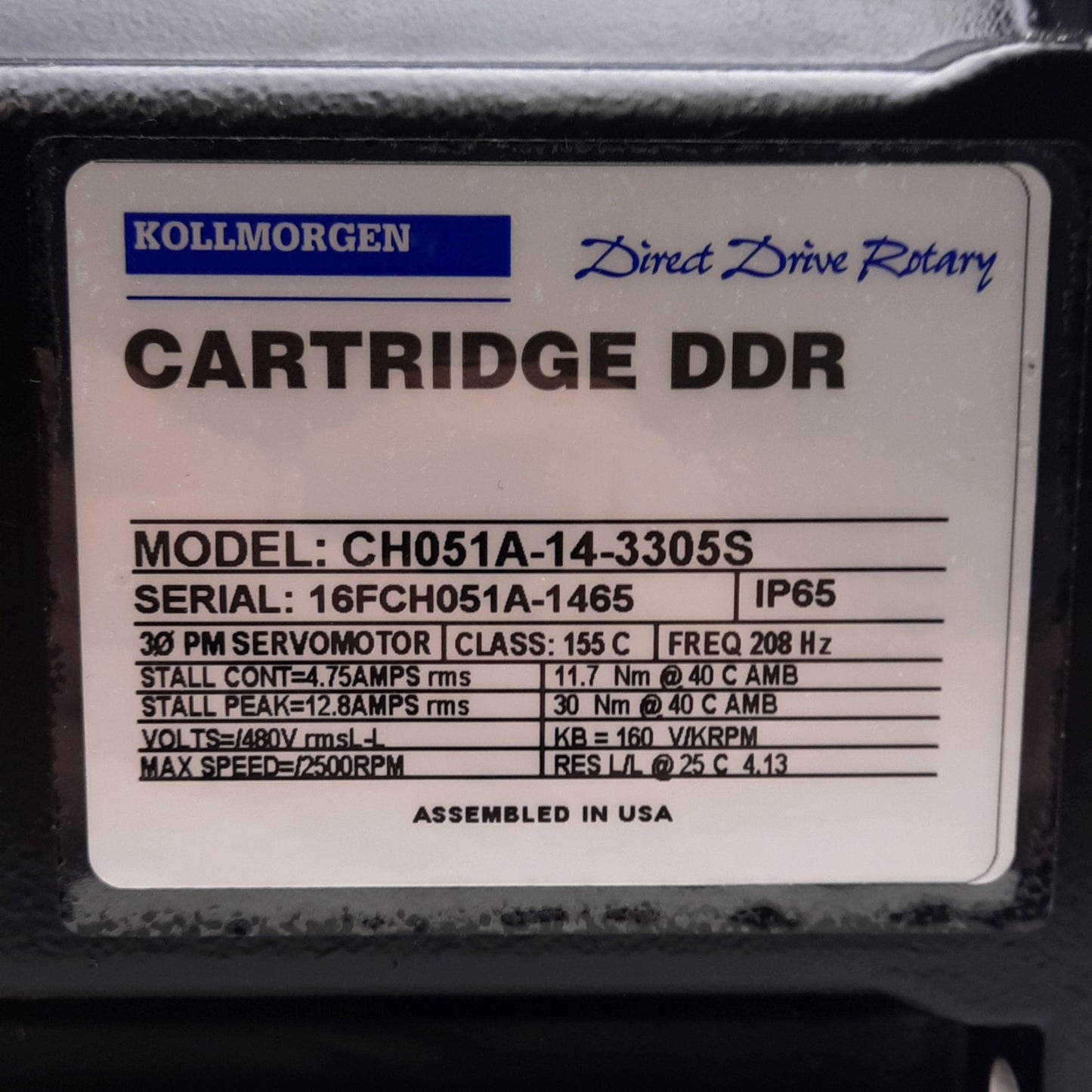 Used Kollmorgen CH051A-14-3305S Cartridge DDR, 3PH 480VAC 4.75Arms, 138x138mm Flange