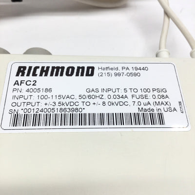 Used Richmond Simco AFC2 AirFlow Controller Static Eliminator Power Supply w/ Nozzle