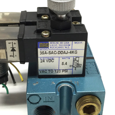 Used Bank of 2 MAC 35A-SAC-DDAJ-4KG Solenoid Valves 2-Position 3-Way NC 24VDC 1/4"NPT