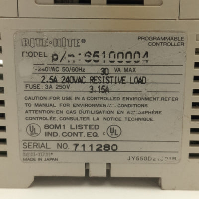 Used Rite-Hite 6510004 Programmable Logic Controller, 240V Supply, 240V 2.5A Load