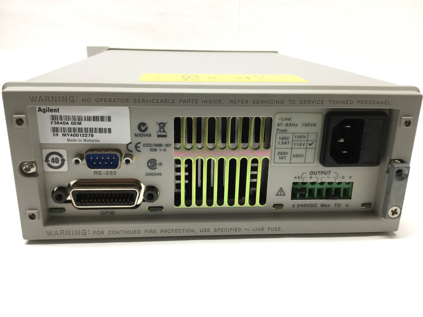 Used Agilent E3640A Adjustable Bench DC Power Supply 0-8V/3A, 0-20V/1.5A, 30W, 115VAC