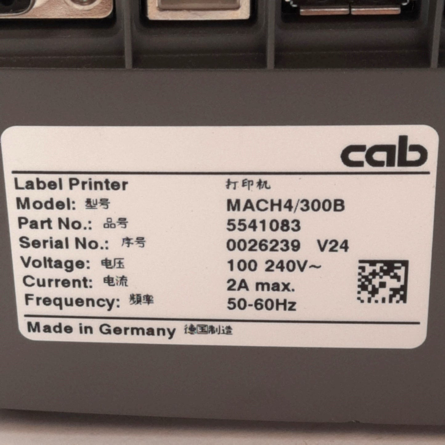 Used CAB MACH4/300B Label Printer 100-240VAC 300dpi 150mm/s 105.7mm *No Print Head*