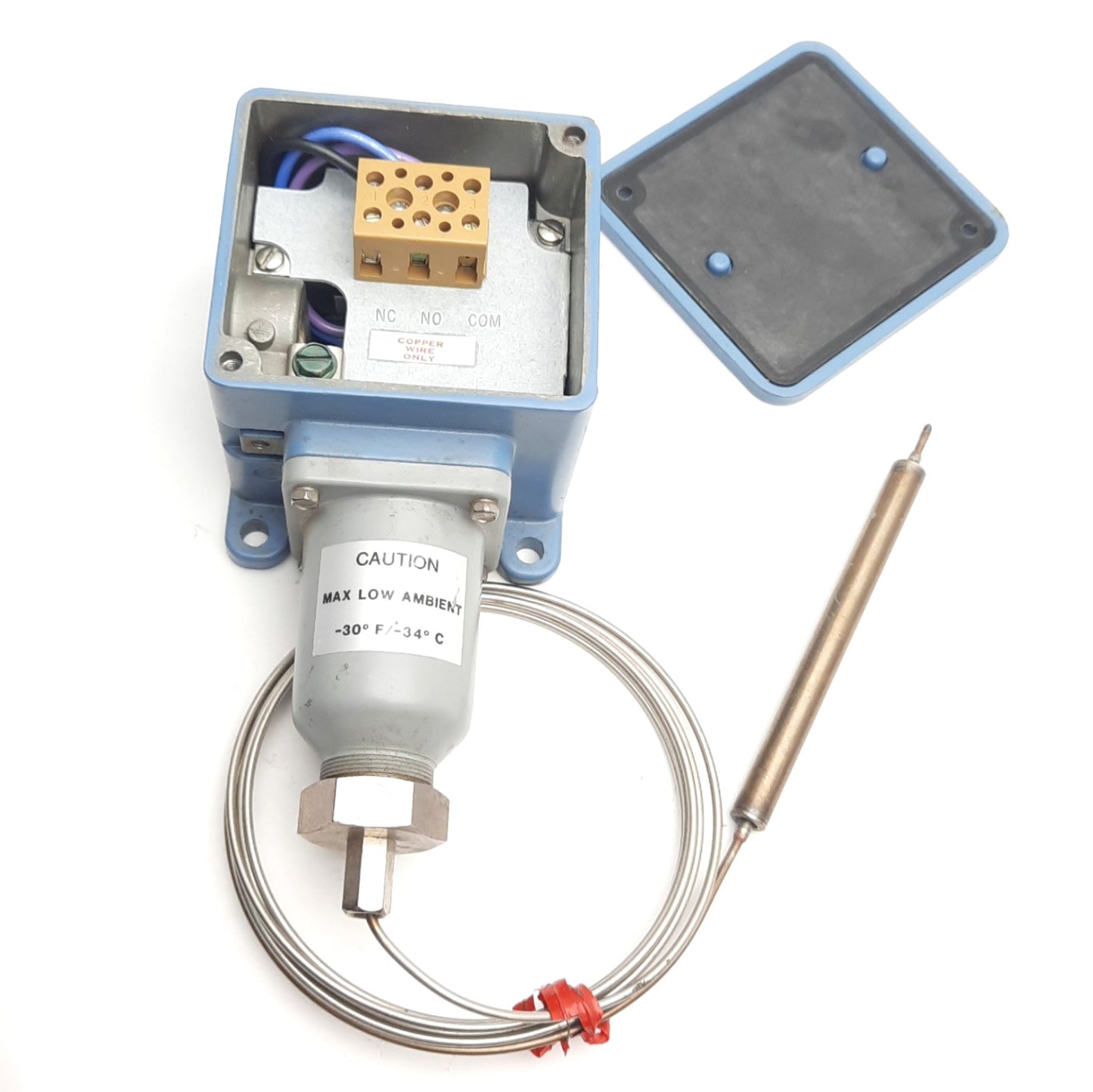 Used United Electric E105M9BB Temperature Switch, 540-1000°F, 15A 480VAC, 1/8" Probe