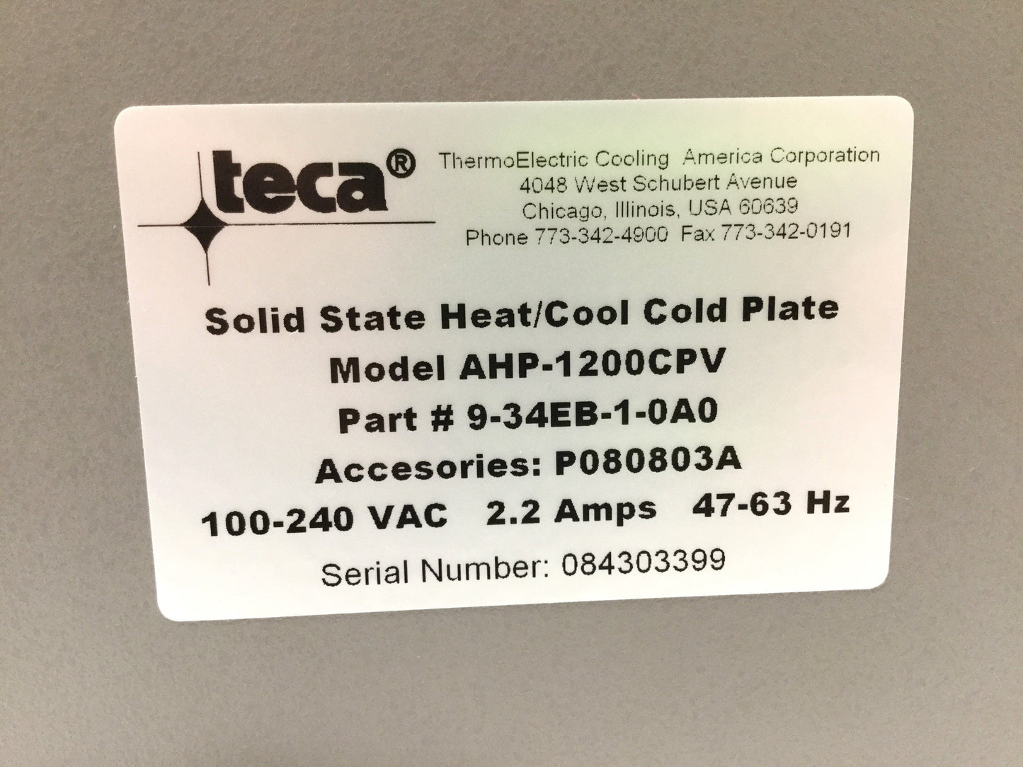 Used Teca AHP-1200CPV Solid State Benchtop Heat/Cool Plate, -20° to 90°C, 100-240VAC