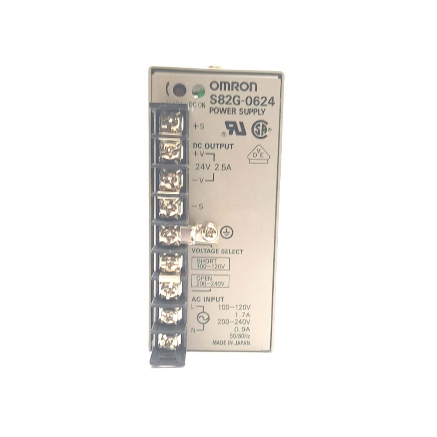 Used Omron S82G-0624 Power Supply 100-120/200-240V AC Input, 24VDC 2.5A Output