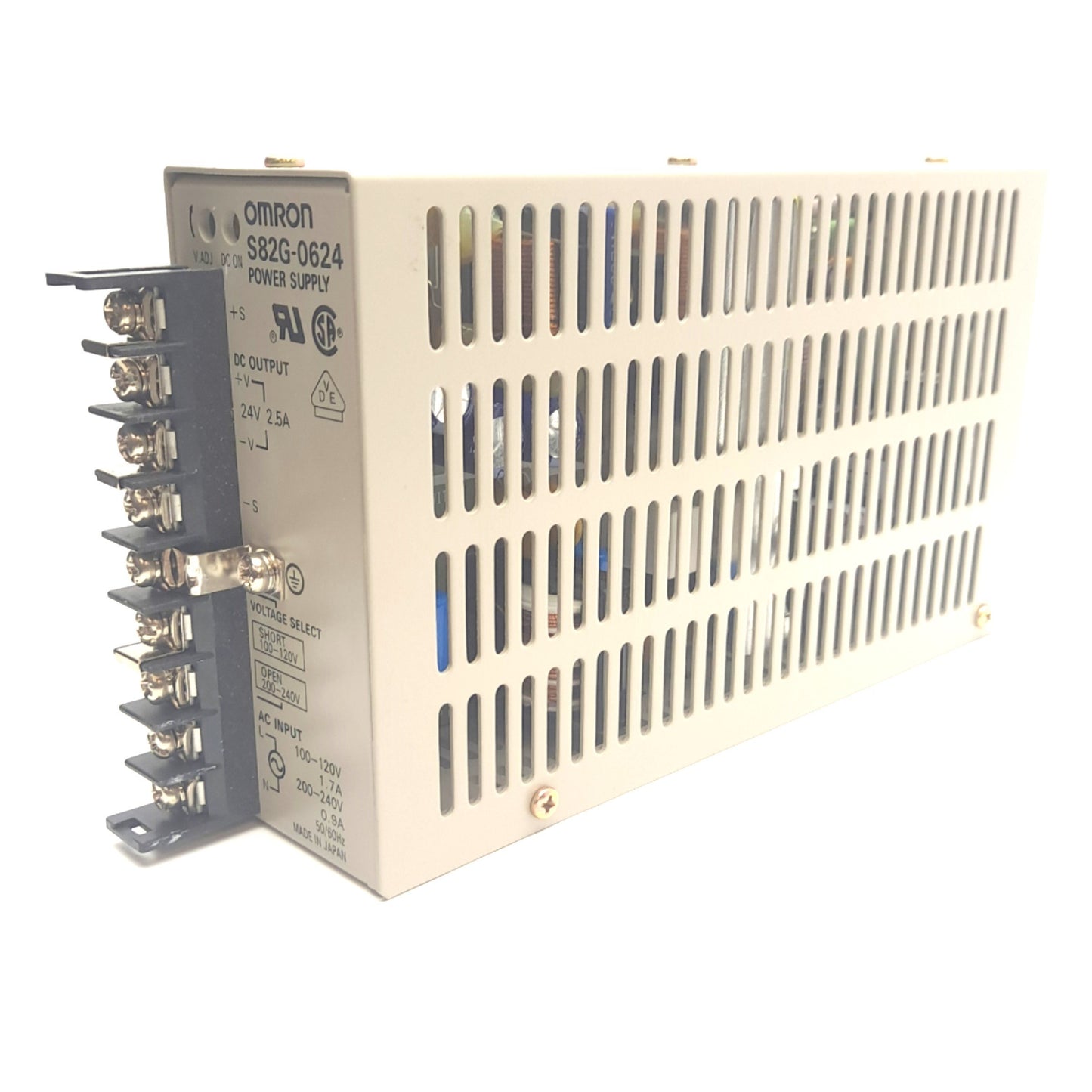 Used Omron S82G-0624 Power Supply 100-120/200-240V AC Input, 24VDC 2.5A Output