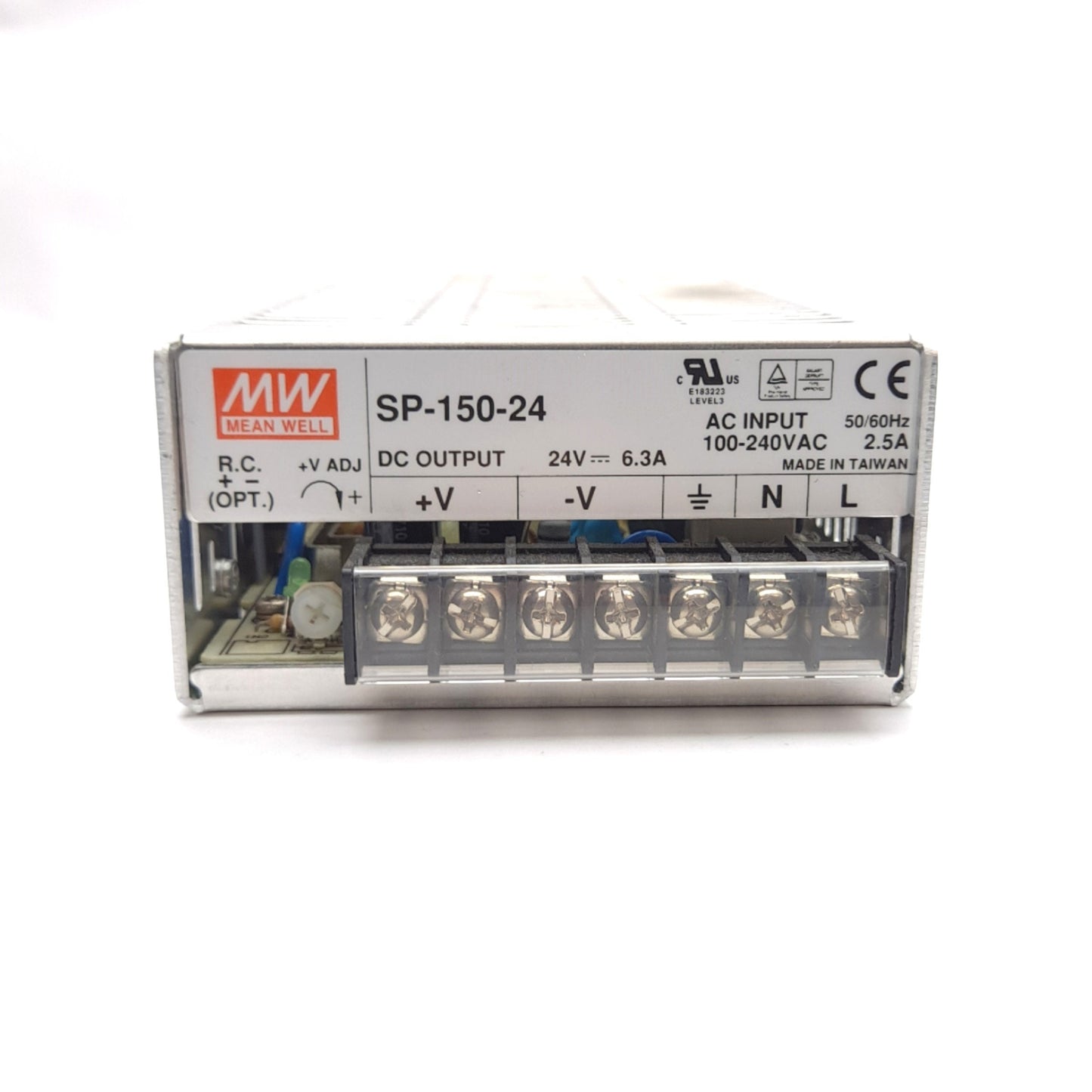 Used Mean Well SP-150-24 Adjustable Power Supply 100-240VAC Input, 24VDC 6.3A Output