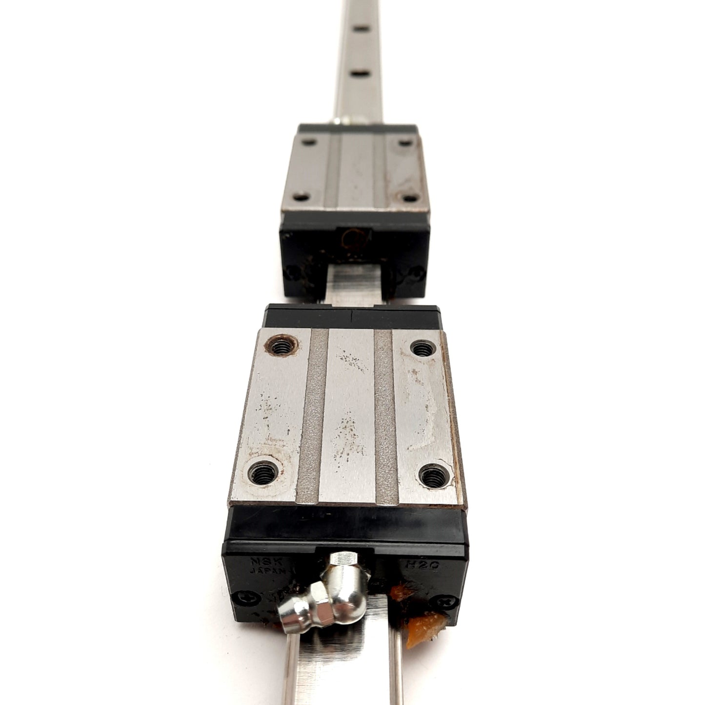 Used NSK LAH20-AN Dual Carriage Linear Rail, 820mm, 69.8x44x30mm Carriage, M6x0.75