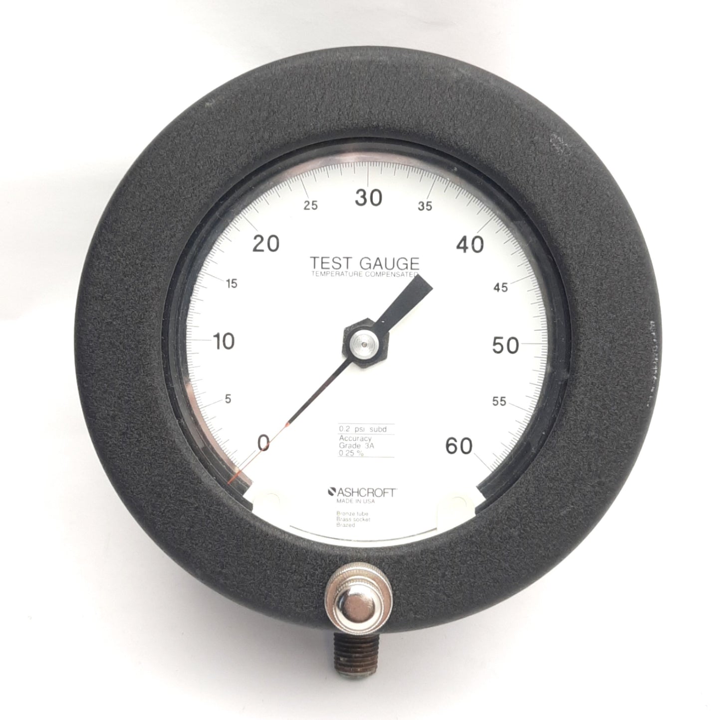 Used Ashcroft 451082AS02L60# Test Gauge, 4.5" Dial, 0-60Psi, 0.25% Accuracy, 1/4" NPT