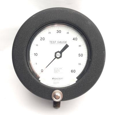Used Ashcroft 451082AS02L60# Test Gauge, 4.5" Dial, 0-60Psi, 0.25% Accuracy, 1/4" NPT