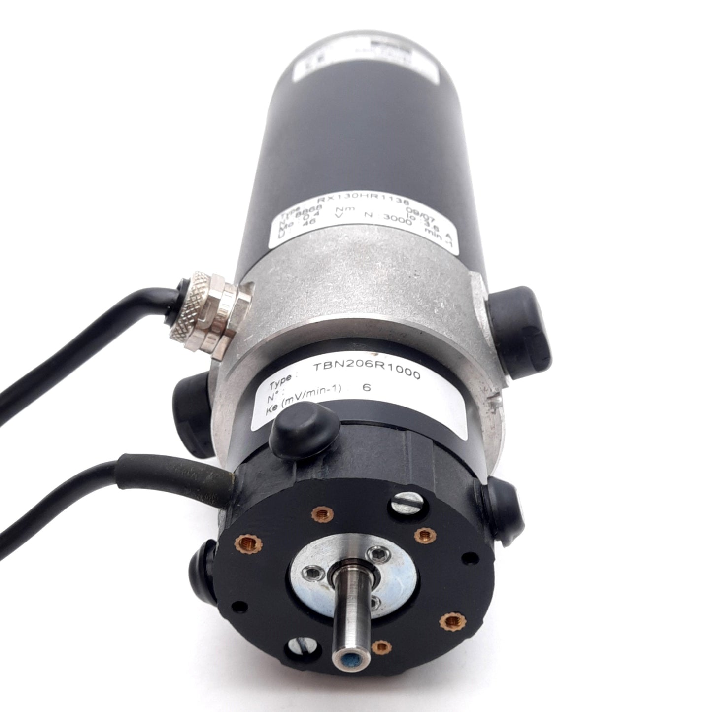 Used Parker RX130HR1138 DC Servo Motor 46VDC 3.4A, 3000RPM, 0.4Nm, 6mV/rpm Tachometer