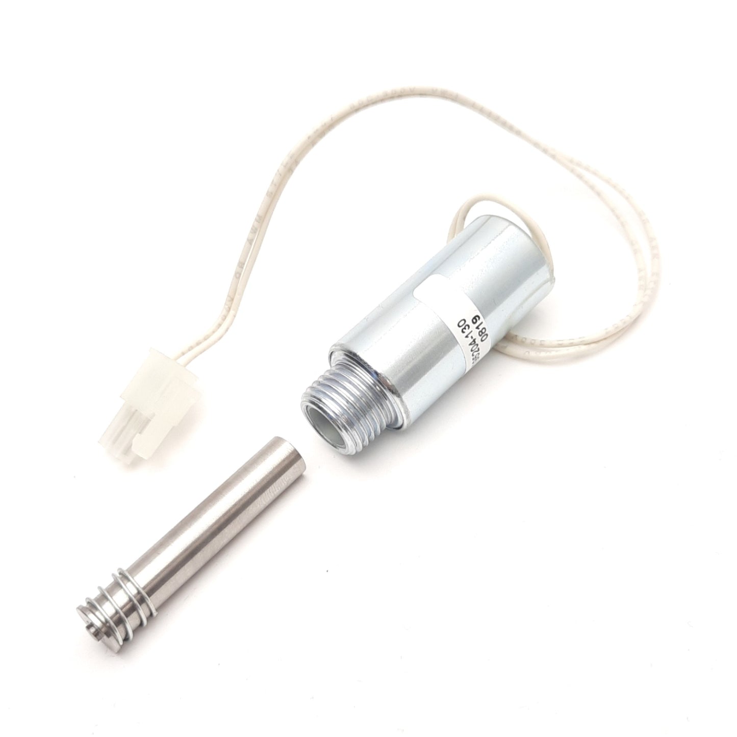 Used Ledex 195204-130 Pull Tubular Solenoid, Ø0.375" Flat Plunger, 12VDC @ 100% Duty
