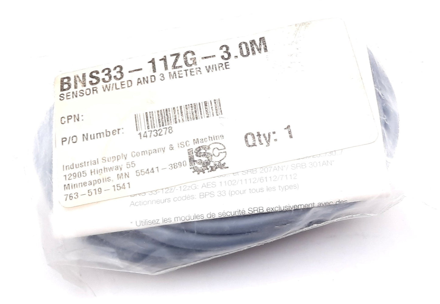 New Schmersal BNS 33-11ZG Magnetic Safety Sensor 24VDC, 10mA, 0.01A, M8, 1 N.O/1 N.C