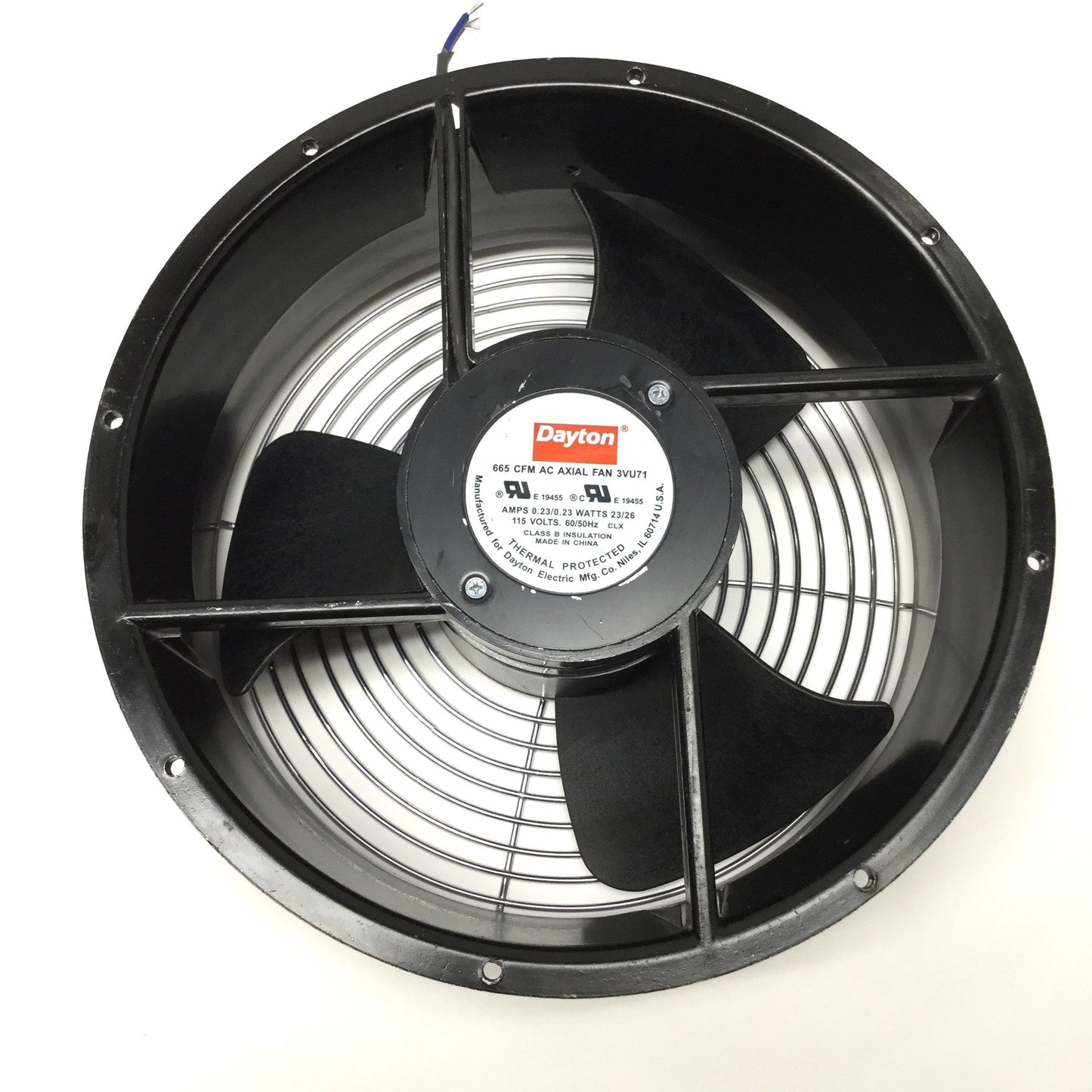 Used Dayton 3VU71 Round Ball Bearing Axial Fan Ø10" x 3.5" D, 115VAC, 22CFM, 1600RPM