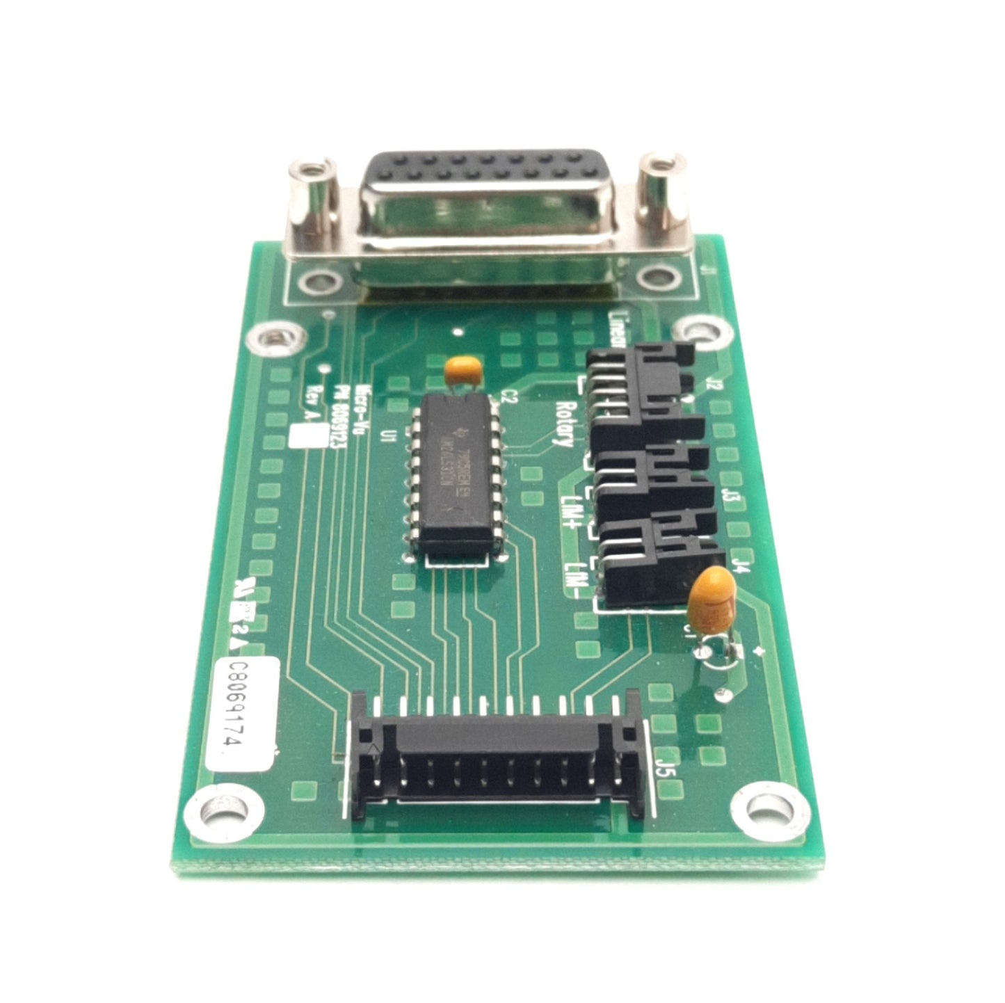 Used Micro-Vu 8069123 Linear Encoder Control Board For Vertex 400 Series, 90° D-Sub