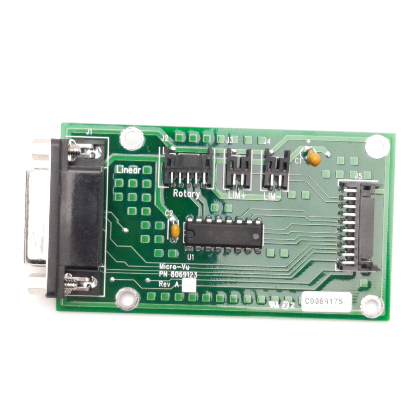 Used Micro-Vu 8069123 Linear Encoder Control Board For Vertex 400 Series, Straight