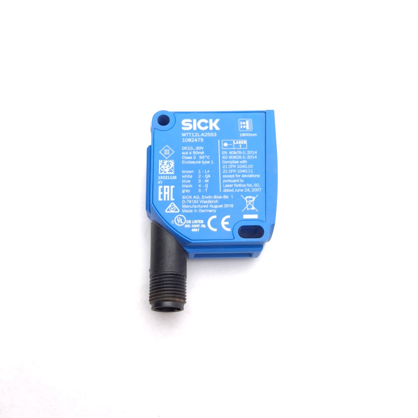 Used SICK WTT12L-A2553 Photoelectric Sensor, 100-1800mm Range, PNP/NPN, *Scratches*