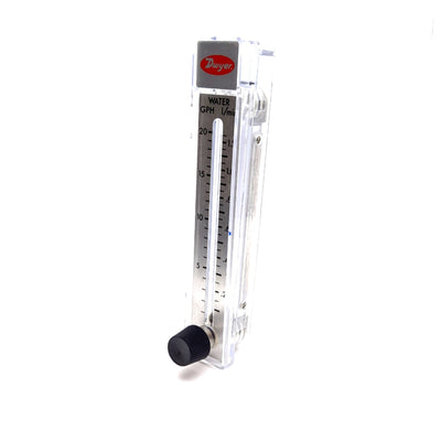 Used Dwyer RMB-83D-SSV Flowmeter, 5" Scale, 20GPH & 1.2l/min, 1/4" NPT, 100Psi Max