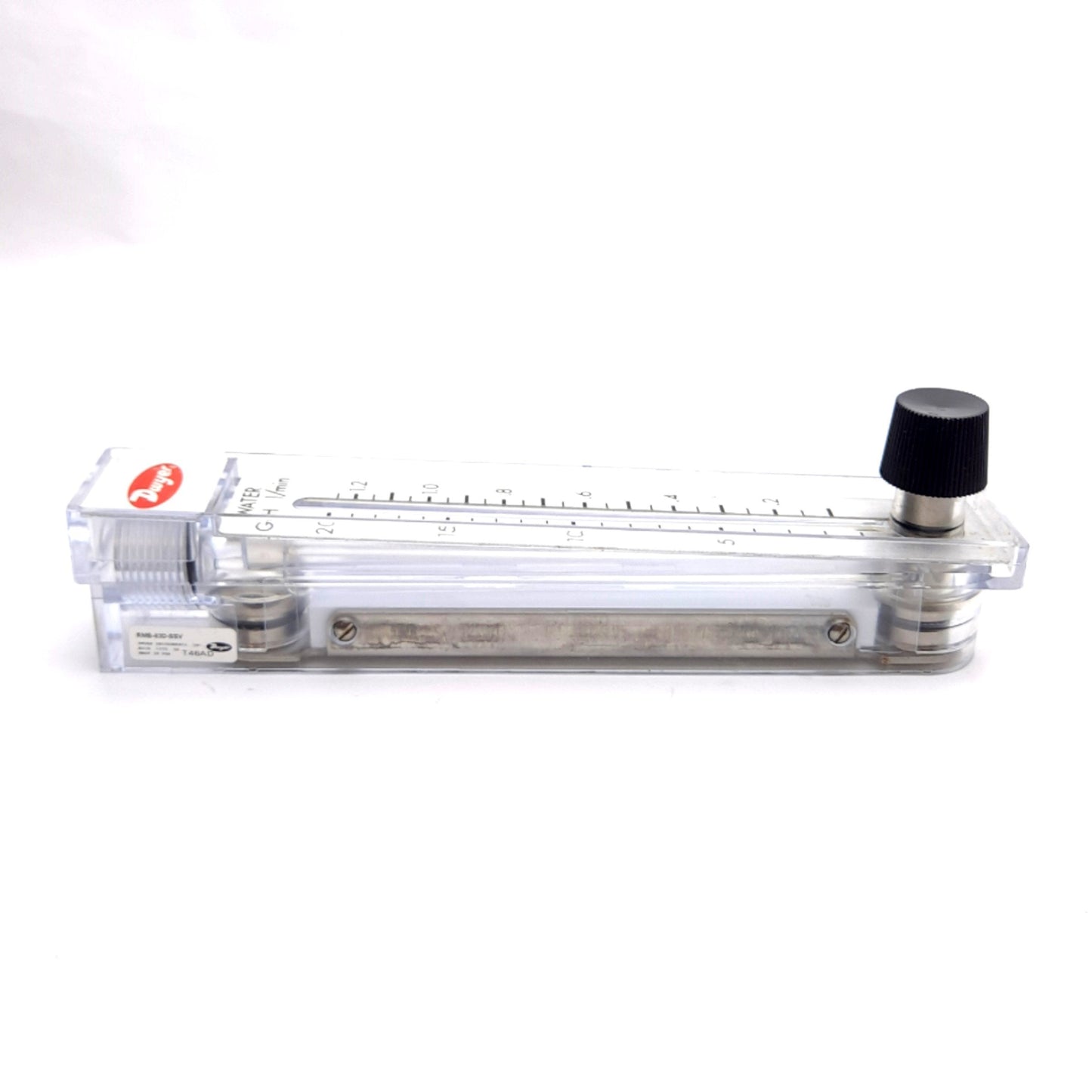 Used Dwyer RMB-83D-SSV Flowmeter, 5" Scale, 20GPH & 1.2l/min, 1/4" NPT, 100Psi Max