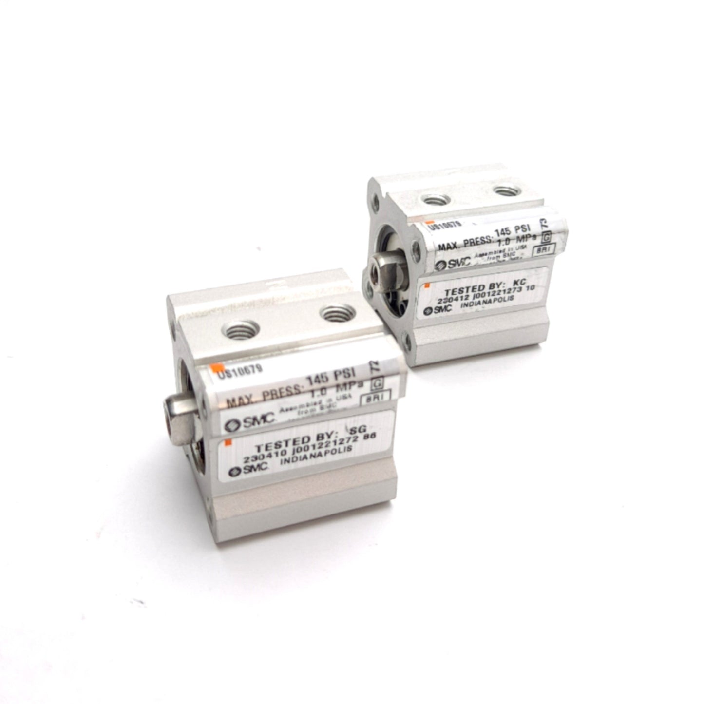 Used Lot of 2 SMC CQ2B16-10D Pneumatic Cylinder, 16mm Bore, 10mm Stroke, 145 Psi Max