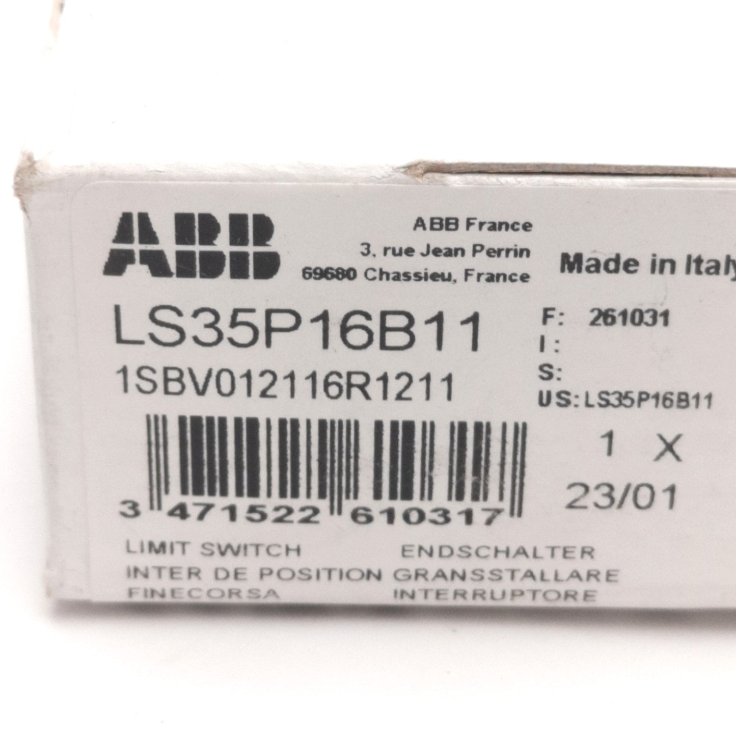 New – Open box ABB LS35P16B11 Keyed Limit Switch, NO+NC, 400VAC 4A/24VDC 6A, 1/2" NPT Entry