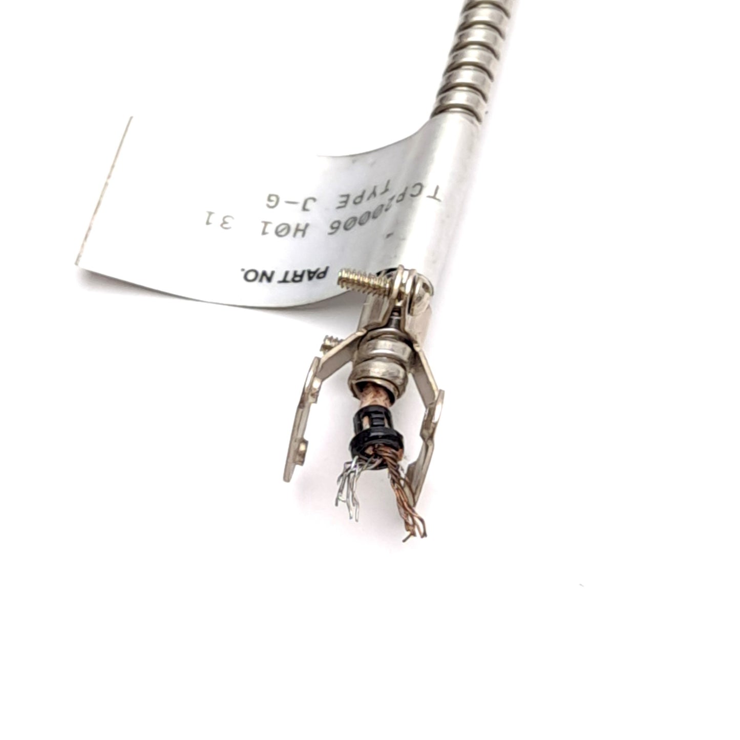 Used Tempco TCP2JG77ABR0 Type J Thermocouple, 77" Hose, 0.188"x3/8" Tip, Flying Leads