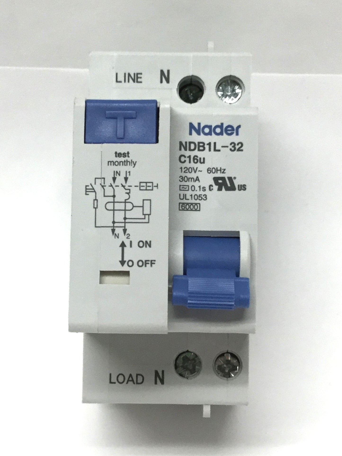 New – Open box Nader NDB1L-32 C16u GFI Ground Fault Circuit Breaker 1-Pole + Neutral 120VAC 16A