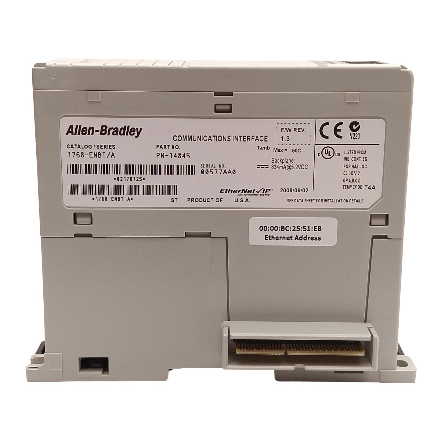 Used Allen Bradley 1768-ENBT Series A CompactLogix EtherNet/IP Communication Module