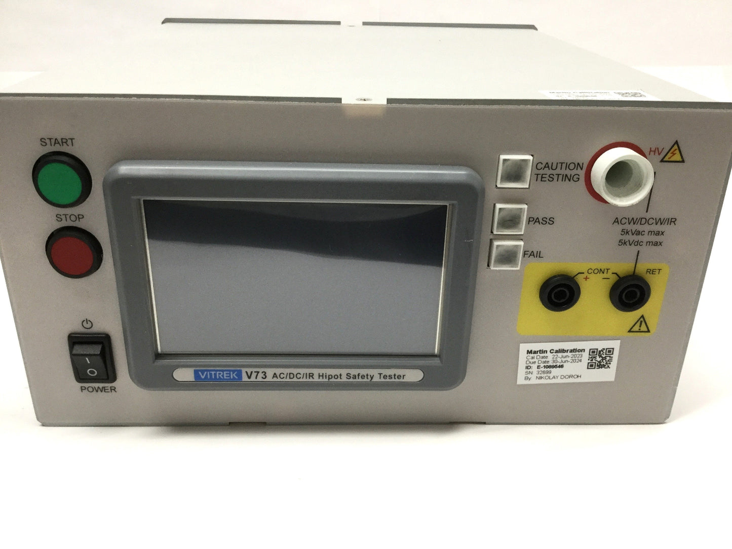 Used Vitrek V73 AC/DC/IR Hipot Safety Tester, 5KV, 115VAC, 40k s/sec DSP, USB/RS232