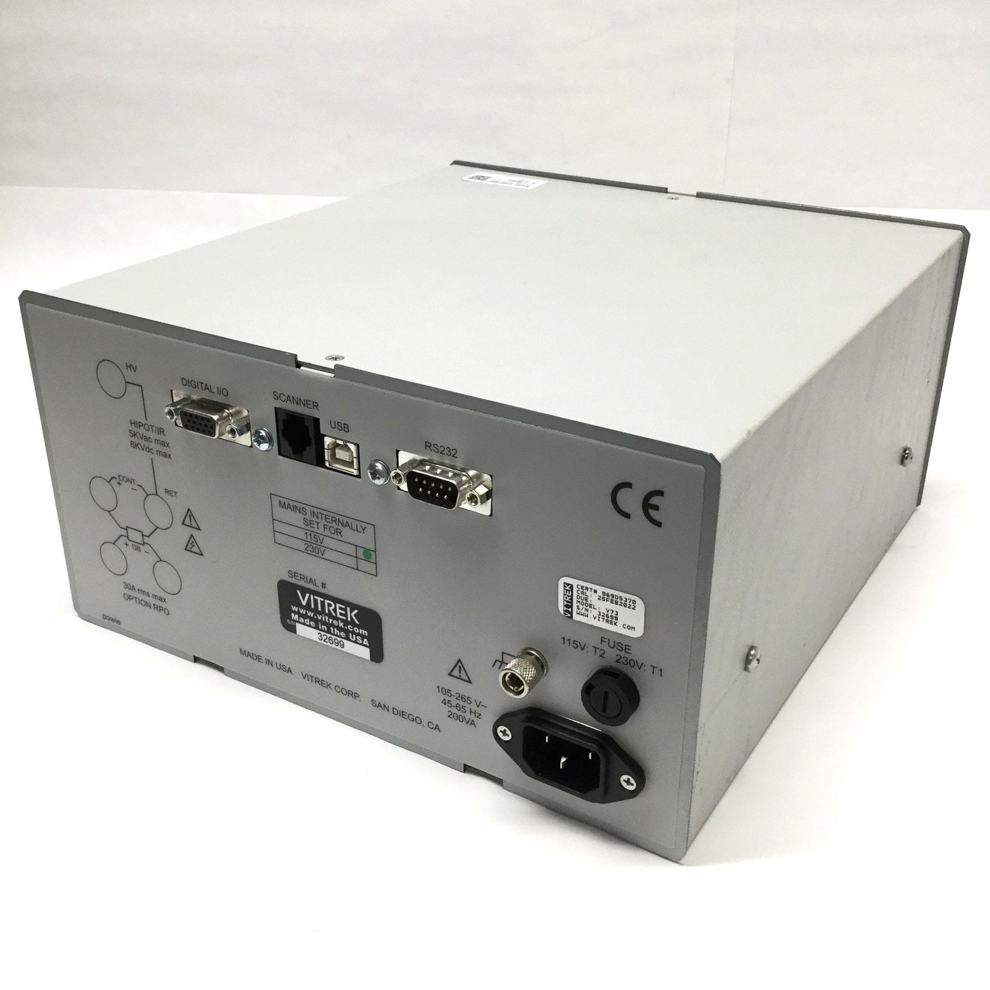 Used Vitrek V73 AC/DC/IR Hipot Safety Tester, 5KV, 115VAC, 40k s/sec DSP, USB/RS232