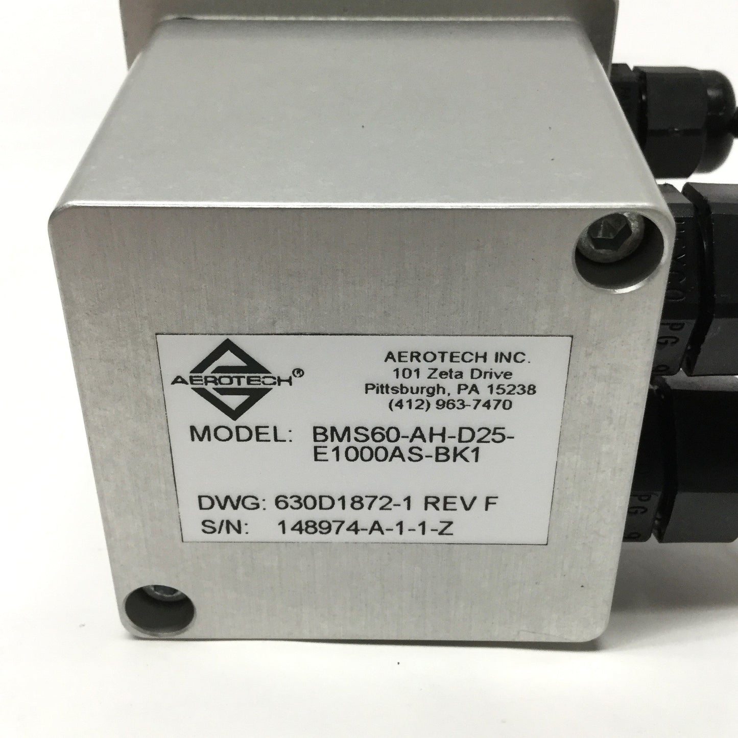 Used Aerotech BMS60-AH-D25-E1000AS-BK1 Servo Motor 2400RPM 1000ppr NEMA23 w/Brake