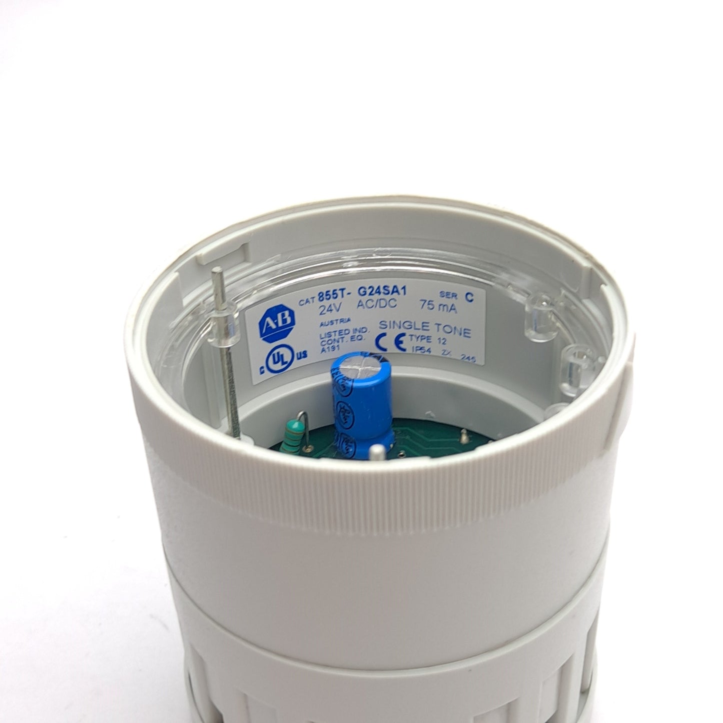 Used Allen Bradley 855T-G24SA1 Single Tone Sound Module, 24V AC/DC 75mA