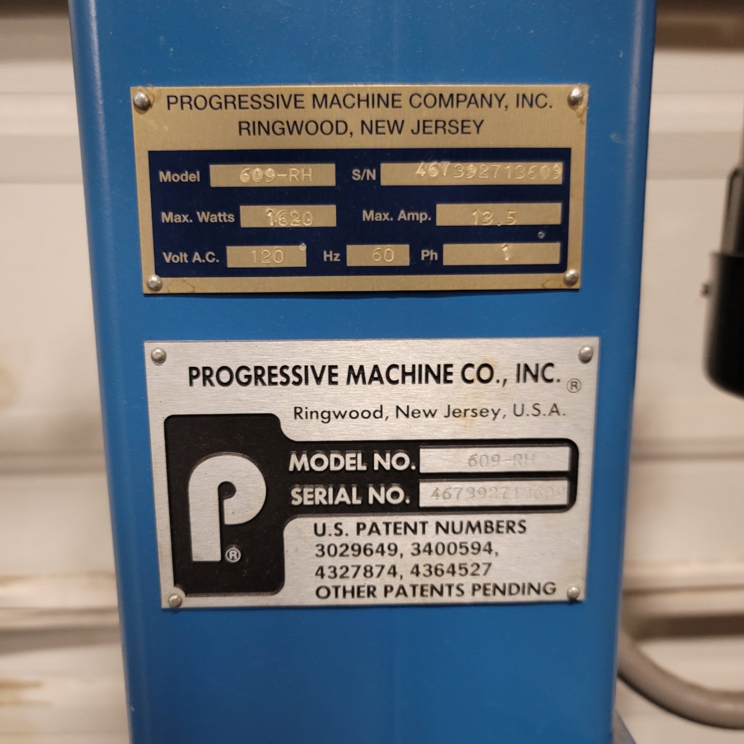 Used Progressive Machine Co 609-RH Powered Payoff Unwinder 11.5"W Spindle, 120VAC