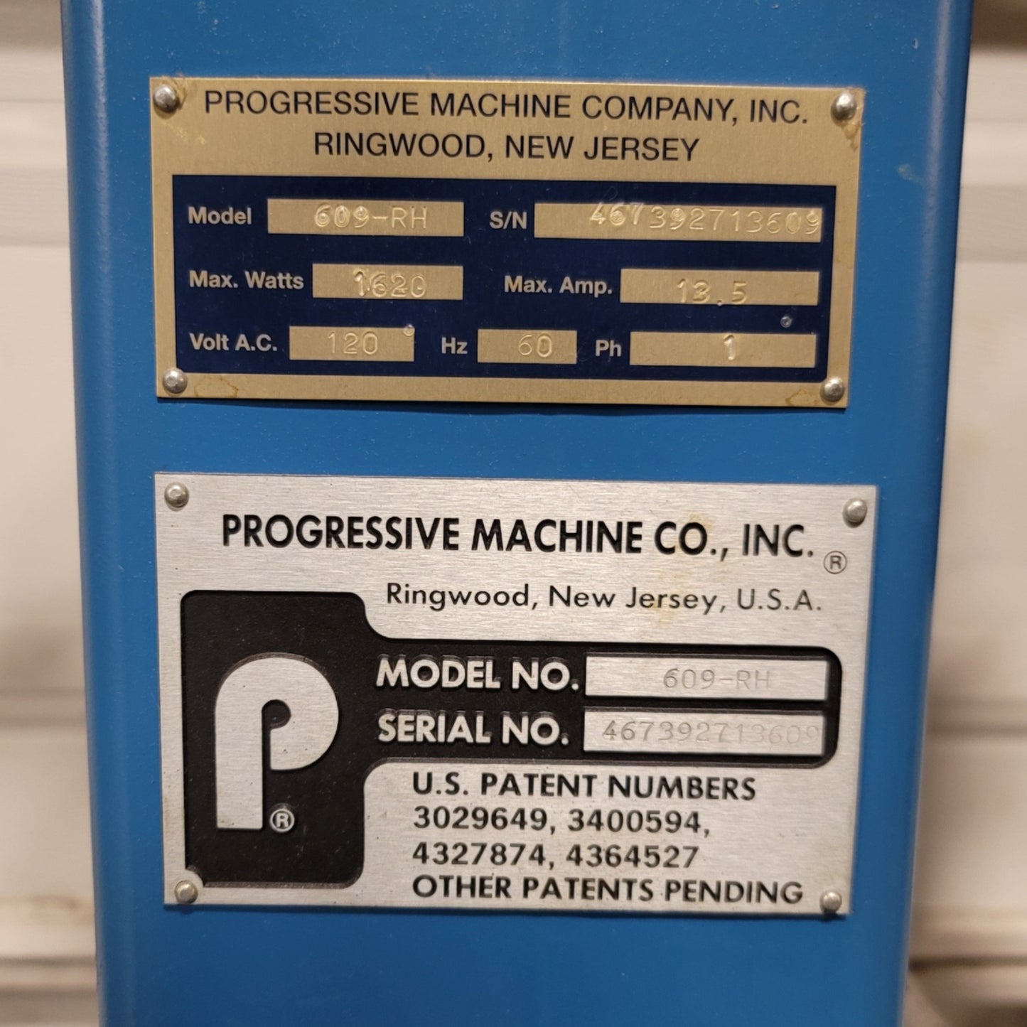 Used Progressive Machine Co 609-RH Powered Payoff Unwinder 11.5"W Spindle, 120VAC