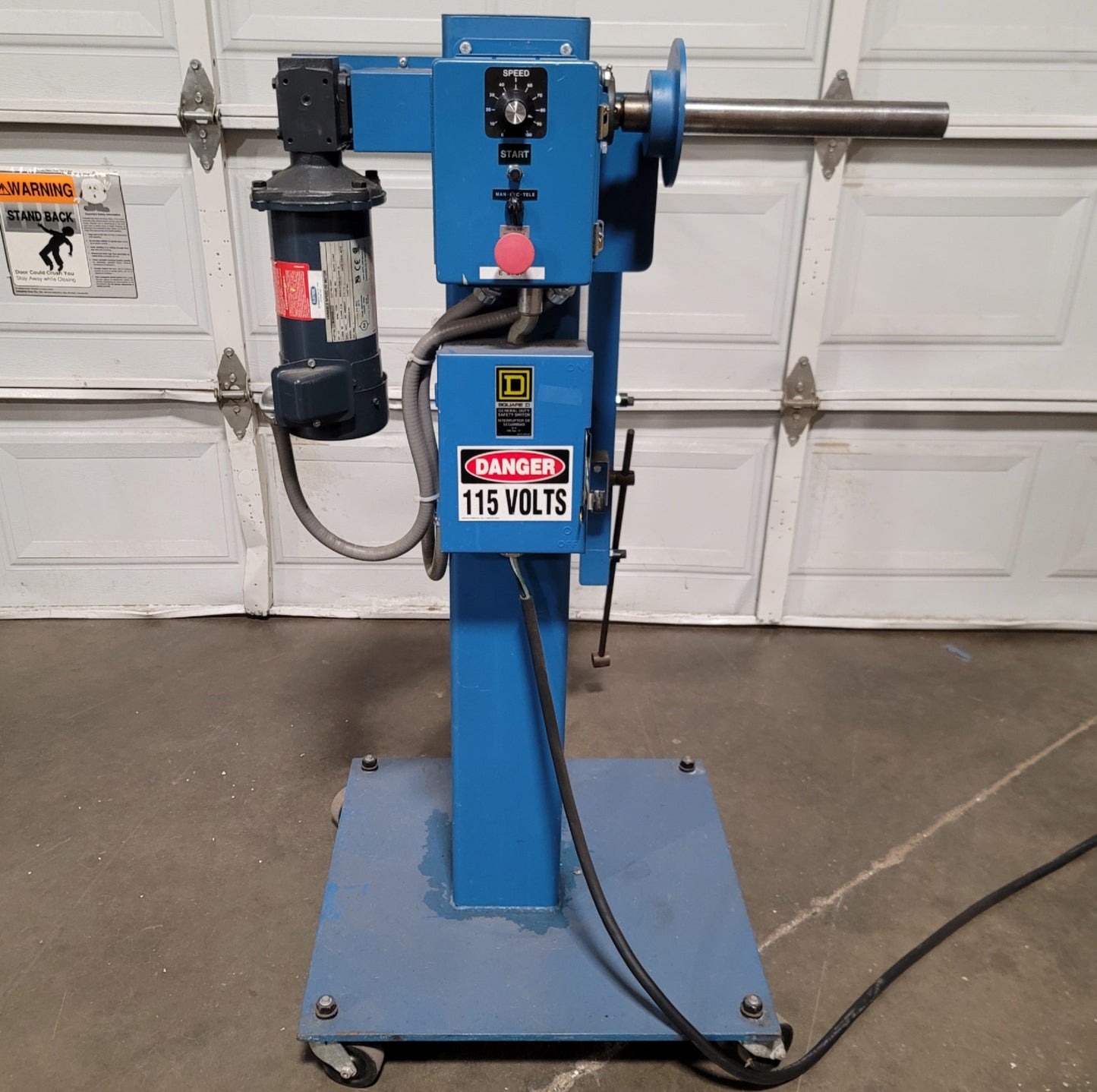 Used Progressive Machine Co 609-RH Powered Payoff Unwinder 11.5"W Spindle, 120VAC