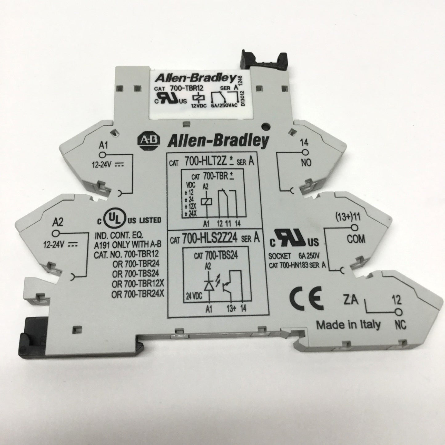 Used Allen Bradley 700-HLT2Z12 Terminal Socket w/SPDT Control Relay 700-TBR12, 12VDC