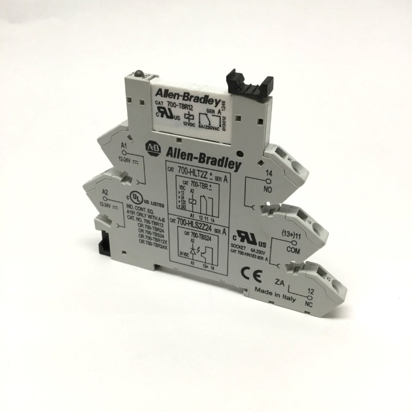 Used Allen Bradley 700-HLT2Z12 Terminal Socket w/SPDT Control Relay 700-TBR12, 12VDC