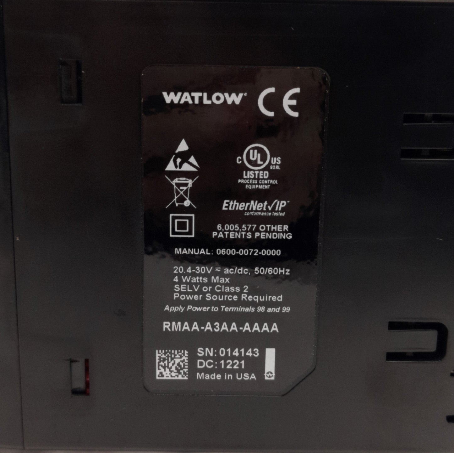 Used Watlow RMAA-A3AA-AAAA Access Module, 24-28V, EtherNetIP/Modbus Communication