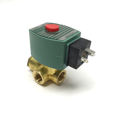 Used ASCO SD8223G023 Red Hat Solenoid Brass Valve 2-Way NC, 3/8" NPT, 24VDC, 400psi