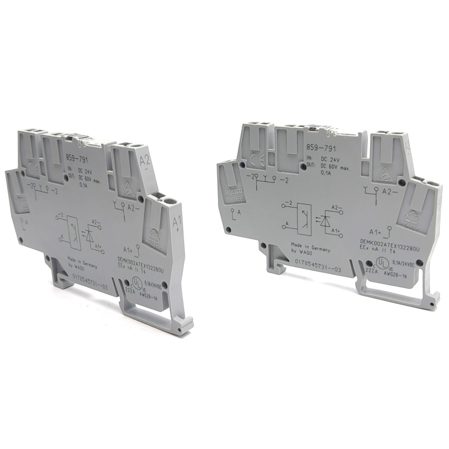 Used Lot of 2 Wago 859-791 Terminal Block 24V DC Supply, 0.1A 60VDC Contact