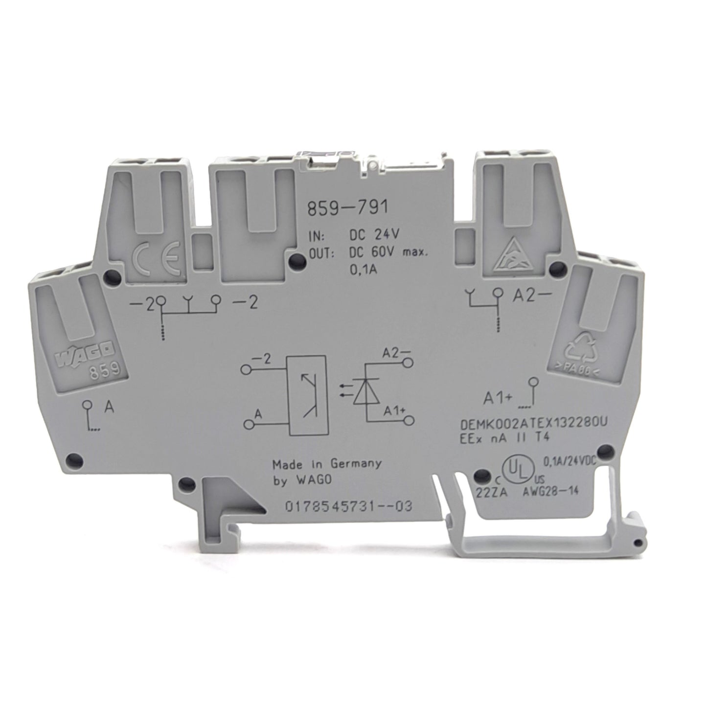 Used Lot of 2 Wago 859-791 Terminal Block 24V DC Supply, 0.1A 60VDC Contact