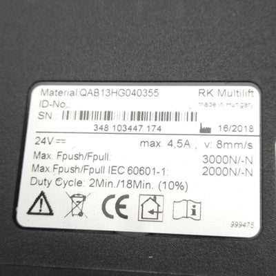 Used Rose+Krieger QAB13HG040355 Multilift 350, 355mm Travel 24VDC *Broken Base Plate*