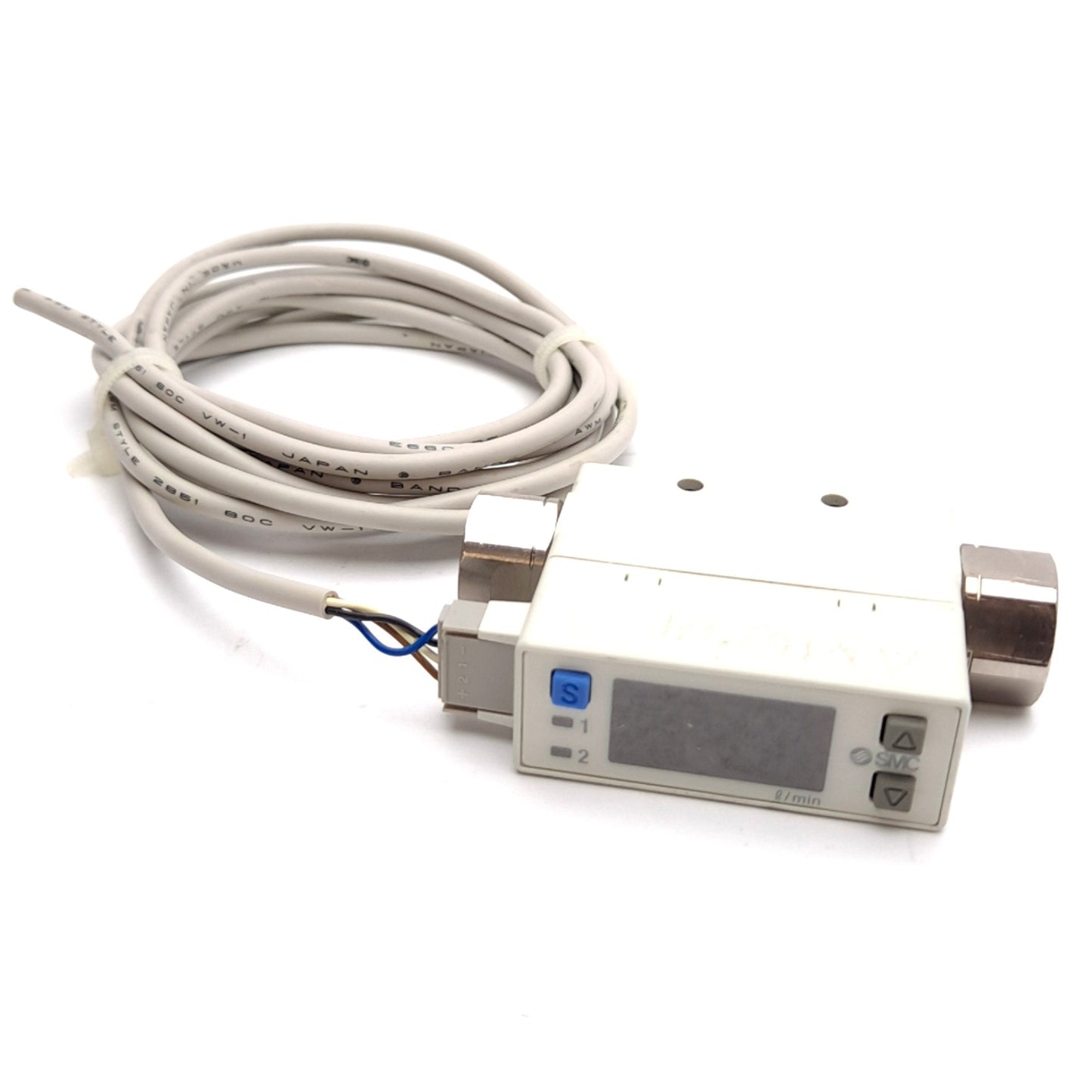 Used SMC PFM710-N01-E Digital Flow Switch, 24VDC, 1/8" NPT, PNP, 0.75MPa, 0.2-10L/min