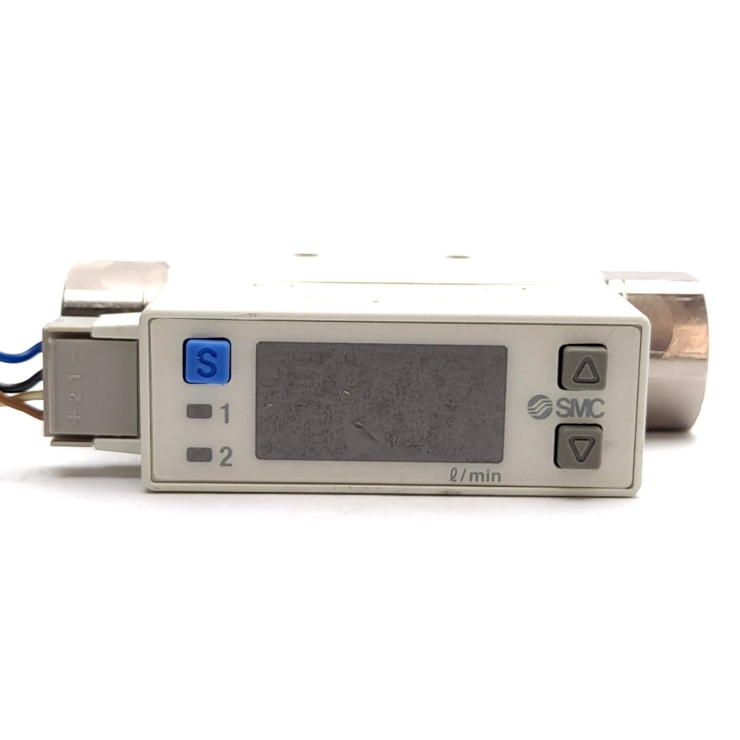 Used SMC PFM710-N01-E Digital Flow Switch, 24VDC, 1/8" NPT, PNP, 0.75MPa, 0.2-10L/min