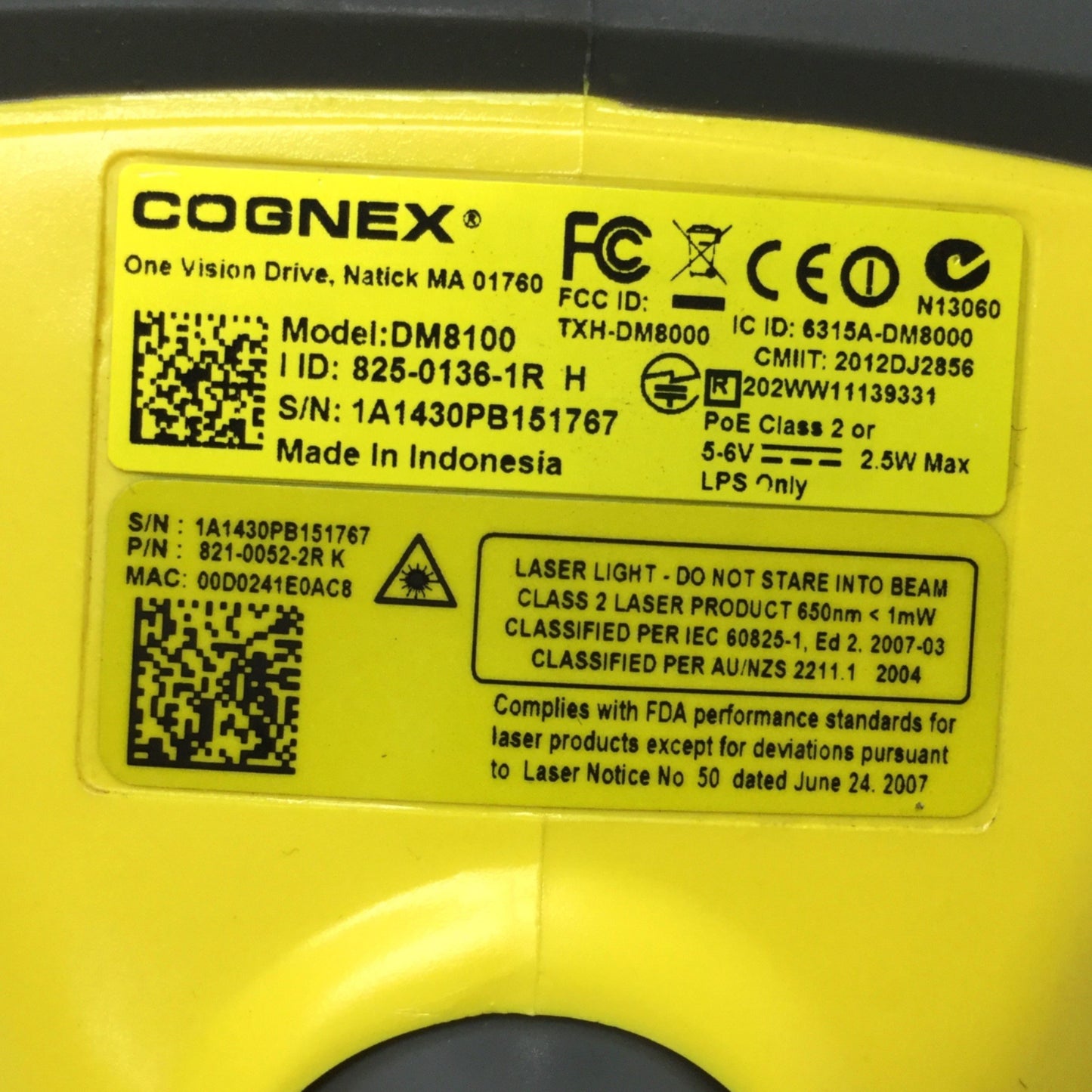 Used COGNEX DM8100 DataMan Handheld Barcode Scanner ID Reader, 2D/1D, PoE Ethernet