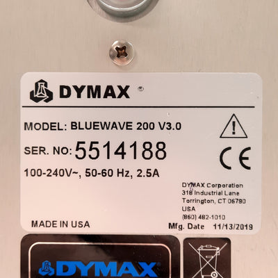 Used Dymax Bluewave 200 V3.0 UV Curing Spot Lamp, 100-240VAC 2.5A, D-Sub 15-Pin