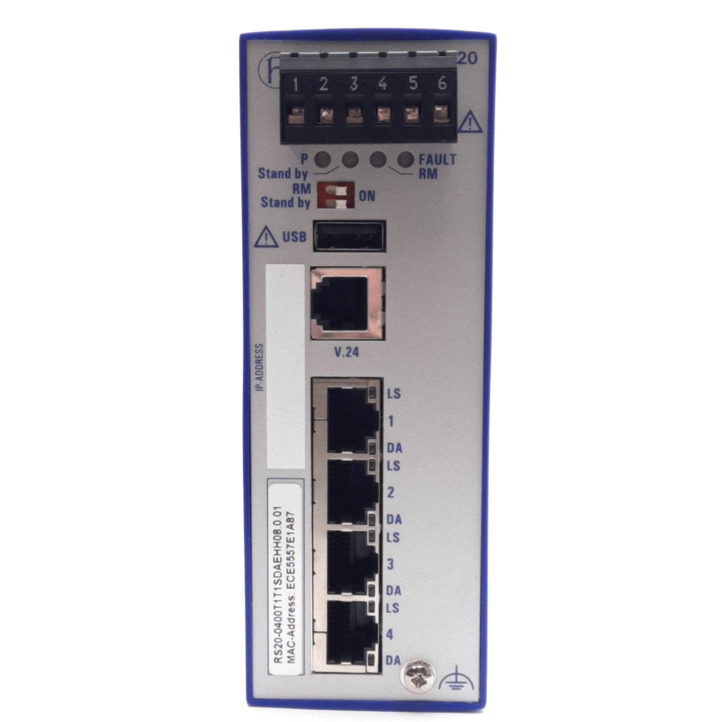 Used Hirschmann RS20-0400T1T1SDAEHH08.0.01 Rail Switch, 9.6-60VDC/18-30VAC, RJ45