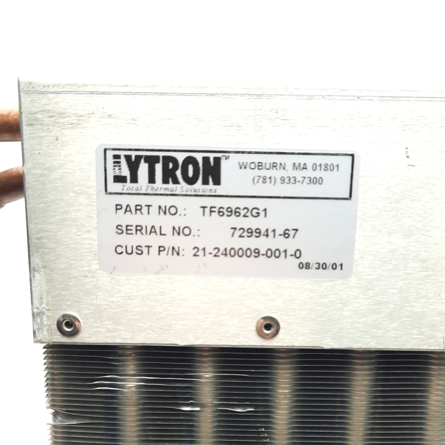 Used Lytron TF6962G1 Heat Exchanger Radiator 14.5" x 6" x 2.125", ø7/16" Connection