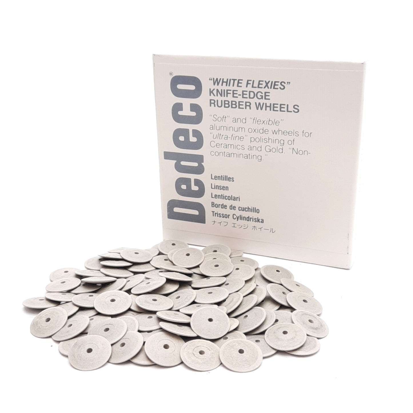 New Lot of 100 Dedeco 4981 White Flexies Knife-Edge Rubber Wheels ø5/8in Ultra Fine