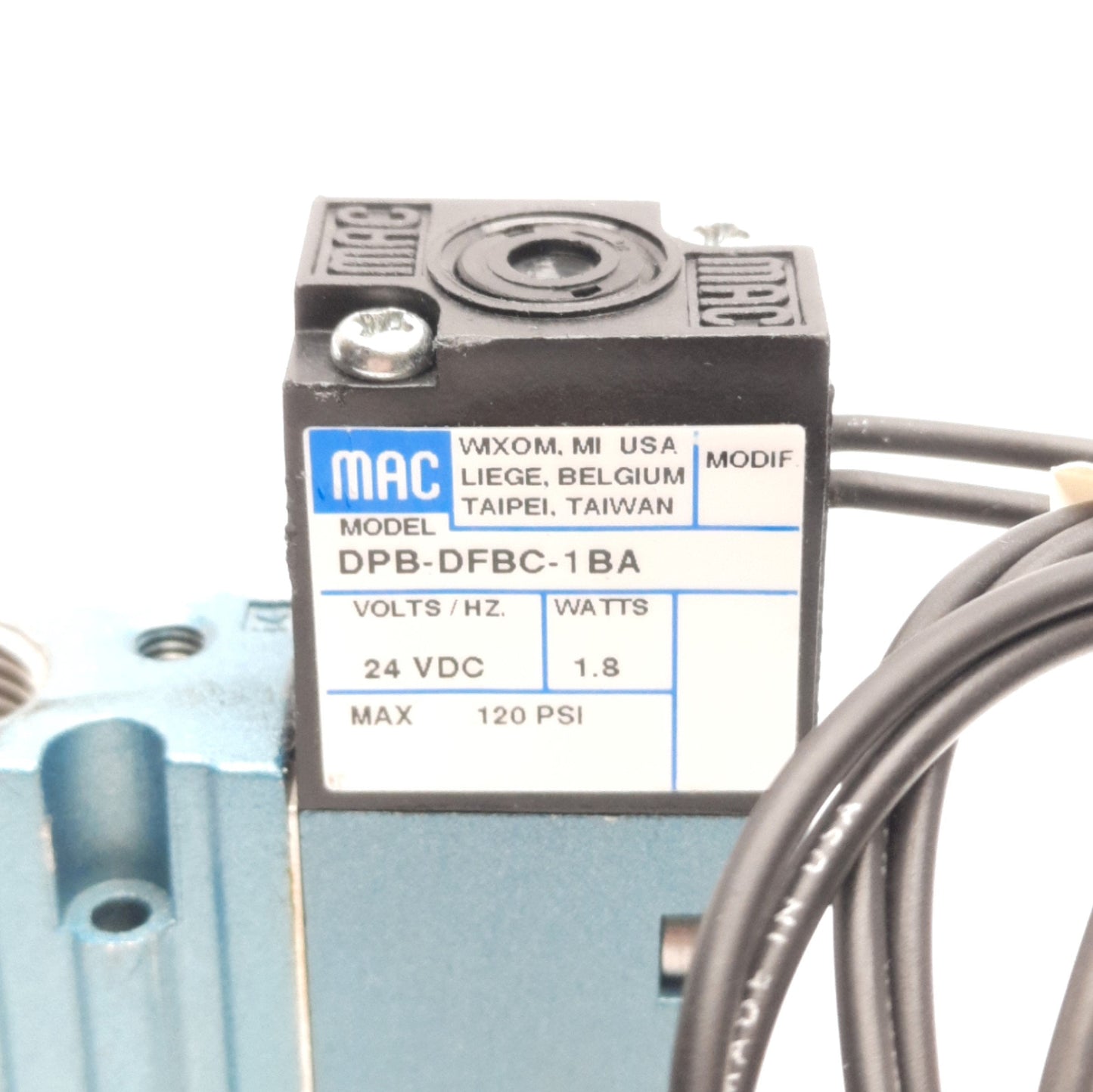 Used Mac Valves 411A-BOB-DP-DFBC-1BA Solenoid Valve, 5/2Way, 1/4" NPTF, 24VDC Coil